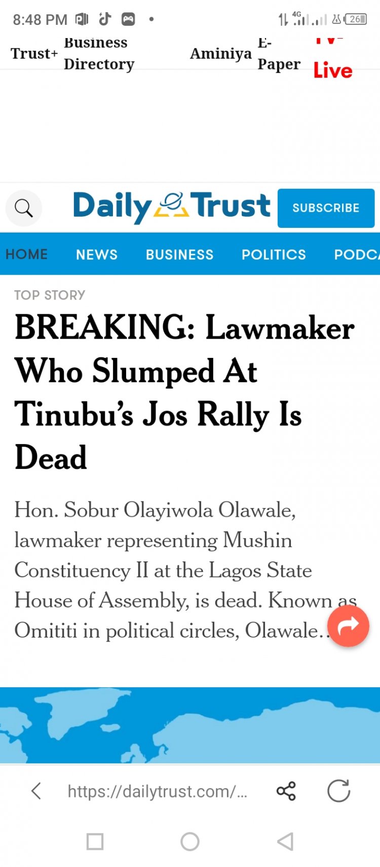 Lagos State Lawmaker dead at APC's Tinubu Jos Rally.